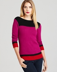 Embrace the color block rage in this radiant-hued Tegan sweater, rendered in a soft wool blend with a dashof stretch for an extra-flattering fit.