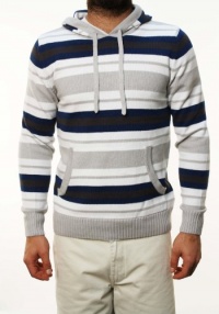 RETROFIT Men's Metal Long Sleeve Striped Hooded Sweater Gray Blue