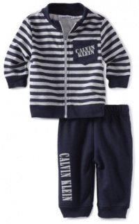 Calvin Klein Baby-Boys Newborn Stripe Jacket With Jog Pants, Navy, 0-3 Months