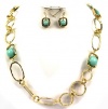 (Gold Mint) Beautiful Multi Chain Necklace Set Acrylic Beads with Matching Earrings, Spring, Summer, Fashion