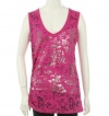 DKNY Jeans V-Neck Sleeveless Foil Shirt Pink Small