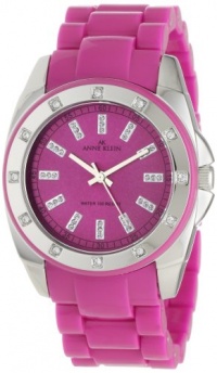 Anne Klein Women’s 109179MAMA Swarovski Crystal Accented Silver-Tone Magenta Plastic Watch