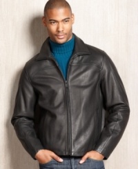 Cool, crisp and classic. Your look will be as smooth as you are in this leather bomber jacket from Calvin Klein.