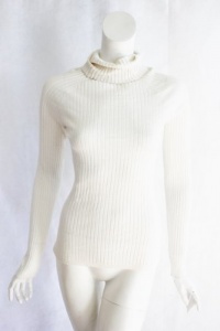 INC International Concepts Womens Ivory Ribbed Long Sleeve Turtleneck Top L