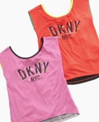 Made from light and soft fabric, this colorful logo tank from DKNY can be layered up for any season.