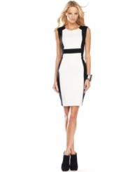 Gorgeous black and white create a bold look on INC's classic sheath dress. The colorblocking creates a lean, streamlined look and defines the waist.