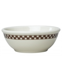 Bring a taste of nostalgia to casual tables with the America's Original Diner collection from Homer Laughlin. A retro-cool pattern in colors that complement Fiesta makes the checked cereal bowl an irresistible blast from the past. Ultra-durable china promises to brighten your meals indefinitely.