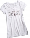 GUESS Kids Girls Big Girl Logo V-Neck Tee, WHITE (14)