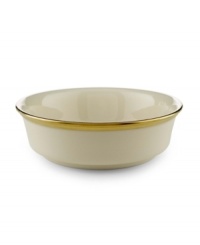 Forever elegant, the Eternal fruit bowl from Lenox accents the table in timeless ivory china with sumptuous gold banding. Coordinates with Eternal Gold stemware.