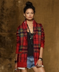 Denim & Supply Ralph Lauren's cozy knit cardigan is updated in an unexpected heritage-inspired plaid and adds a perfect layer with its down-to-earth vibe.