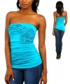 G2 Fashion Square Aqua Color Ruffle Floral Tube Top(TOP-DSY,LBL-M)