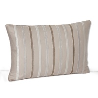 The dobby stripes in shades of taupe and vanilla bordered by raised satin on this Hudson Park decorative pillow evoke modern simplicity and sophistication.