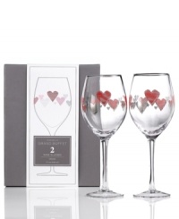 Love and cherish this set of Charter Club's Novelty Crush wine glasses, featuring a simply beautiful shape and retro heart graphics for a look that's altogether irresistible. (Clearance)