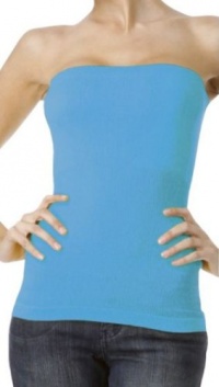 Ks Charming Mid Length Aqua Blue Basic Seamless Tube Top with Built In Bra - One Size Fits Most - GREAT LAYERING PIECE