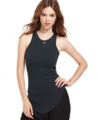 With a ribbed knit and rounded hem, this RACHEL Rachel Roy tank is a must-have for a wear-with-anything basic!