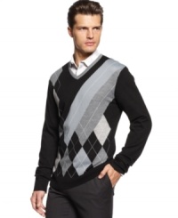 A modern rendition of the traditional argyle sweater. Add sleek, urban style to your everyday look with this classic v-neck sweater from INC International Concepts.