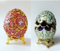 Set of Two Faberge Egg Boxes set with Swarovski Crystals and detailed in 24k