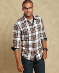 Need to trim down your wardrobe? Add this slim-fit shirt from Tommy Hilfiger to your seasonal style.