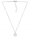 Subtle chic. Michael Kors' necklace, crafted from silver ion-plated steel, features a small concave glass pave pendant for a stylish touch. Approximate length: 16 inches + 2-inch extender. Approximate drop: 1/2 inch.