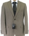 Hugo Boss Mens 2 Button Flat Front Solid Olive Linen Suit