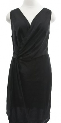 DKNY Black Sateen V-Neck Faux Wrap Sleeveless Dress 20W