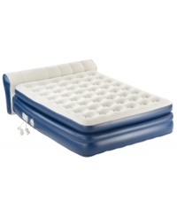 Sleep in style! An innovative design with a flocked headboard lets you kick back & relax on your air mattress-read a book, watch TV, have breakfast in bed & beyond! A built-in pump inflates in less than 3 minutes and the control wand lets you adjust the firmness, so it's just right all night.