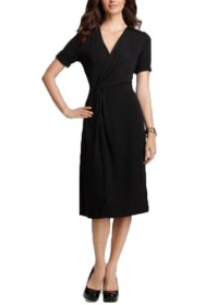 Jones New York Elegant Faux Wrap Black Madison Dress Size 0 Petite PP