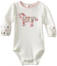 Hartstrings Baby-Girls Newborn Cotton Interlock Horse Motif Bodysuit, Marshmallow, 3-6 Months