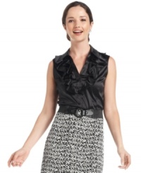 Full of feminine charm, this ruffled top from Tahari by ASL makes a unique companion piece to your favorite skirt and pantsuits.