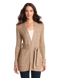 Jones New York Women's Petite Long Sleeve V-Neck Belted Cardigan, Gold Sand, Small