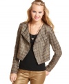 Featuring a chic high-low hem, XOXO's boucle blazer proves that great layers are always in style.