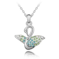 Silver Tone White Gold Swarovski Style Crystal Swan Pendant Necklace