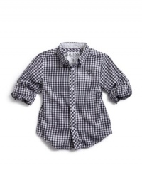 GUESS Kids Boys Big Boy Gingham Shirt With Roll-Up Sleev, NAVY (20)