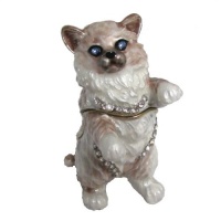 Ragdoll Cat Figurine Keepsake Box Swarovski Crystals Blue Colorpoint Hinged Trinket Pill Box