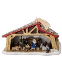 Shine a light on the holy family with a porcelain nativity scene that doubles as a candle holder. Remove the roof of the stable to set a tea light in its base, where Joseph, Mary and baby Jesus gather. From Villeroy & Boch.