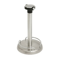 The press-n-tear paper towel holder features a spring-loaded knob that allows you to stop the roll and easily tear off just one sheet at a time. Quick release buttons on the knob make it easy to load a new roll. The raised wire trim keeps the paper towel neatly tucked in to avoid unraveling. Sturdy, weighted base.