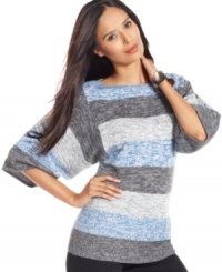 Chic stripes and a heathered fabric make this petite sweater from Style&co. a perfect choice for fashionably casual days!