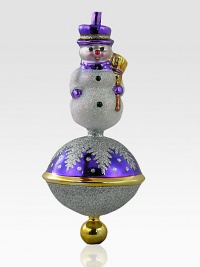 EXCLUSIVELY AT SAKS. A glittery snowman rests atop this sparkling ornament, carefully hand-blown and painted by artisans. Hand-blownHand-painted6½ tallImported