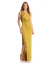 BCBGMAXAZRIA Women's Snejana One Shoulder Slit Gown, Yellow Ochre, Medium