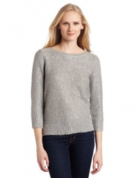 AK Anne Klein Women's 3/4 Sleeve Sequin Sweater, Light Charcoal, Large