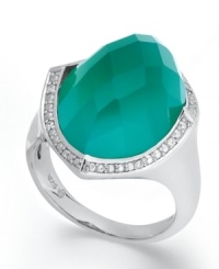 The color of paradise. Green faceted agate (13-1/2 ct. t.w.) is the captivating focal point of this elegant, formal ring. A band of diamonds accent this gem with flattering points, all set in sleek sterling silver. Size 7.