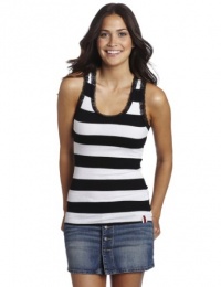 Southpole Juniors Rugby Stripe Ribbed Tank Top With Contrast Color Lace Detail