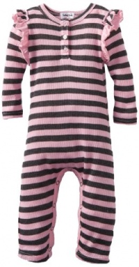 Splendid Littles Baby-girls Newborn Charcoal Stripe Thermal Playsuit, Pink Ribbon, 3-6 Months