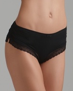 Soft boyshorts with ribbon lace trim along legs.