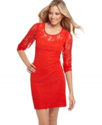 Lace and ruching make heads turn! Sugar & Spice's mini dress gets the party started.