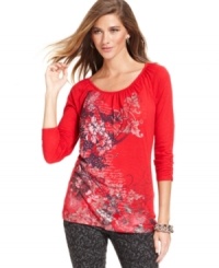 Expand your fall weekend attire with this casual top from Style&co. featuring ruched sleeves and a print that pops!