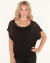 GUESS Layla Cap-Sleeve Geo Top, JET BLACK (LARGE)