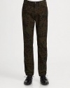 A modern, innovative approach to military style, this classic five-pocket silhouette takes a next level approach to the traditional camo print; Crafted from printed cotton, this pant style exudes a downtown style and attitude, set in a uniform fit for a sleek, streamlined look.Five-pocket styleZip flyInseam, about 34CottonMachine washImported