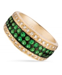 Glamorous in green. Le Vian's band sparkles with round tsavorite (3/4 ct. t.w.) and pave diamonds (1/4 ct. t.w.) enhancing the elegance. Ring set in 14k gold. Size 7.