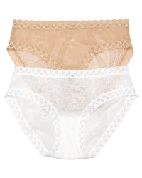 Briefs with geometric lace trim along the waist and leg bands, a flattering style from Natori. Style #756042